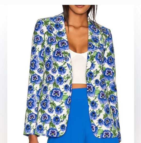 Alice & Olivia Blue Macey Floral Blazer Fitted Size 2 - Picture 2 of 12